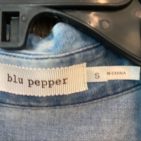 Blu Pepper Sz S NWT Blue Tie-Dye Sheer Sleeves & Hem Oversized Relaxed Shirt - Picture 9 of 12